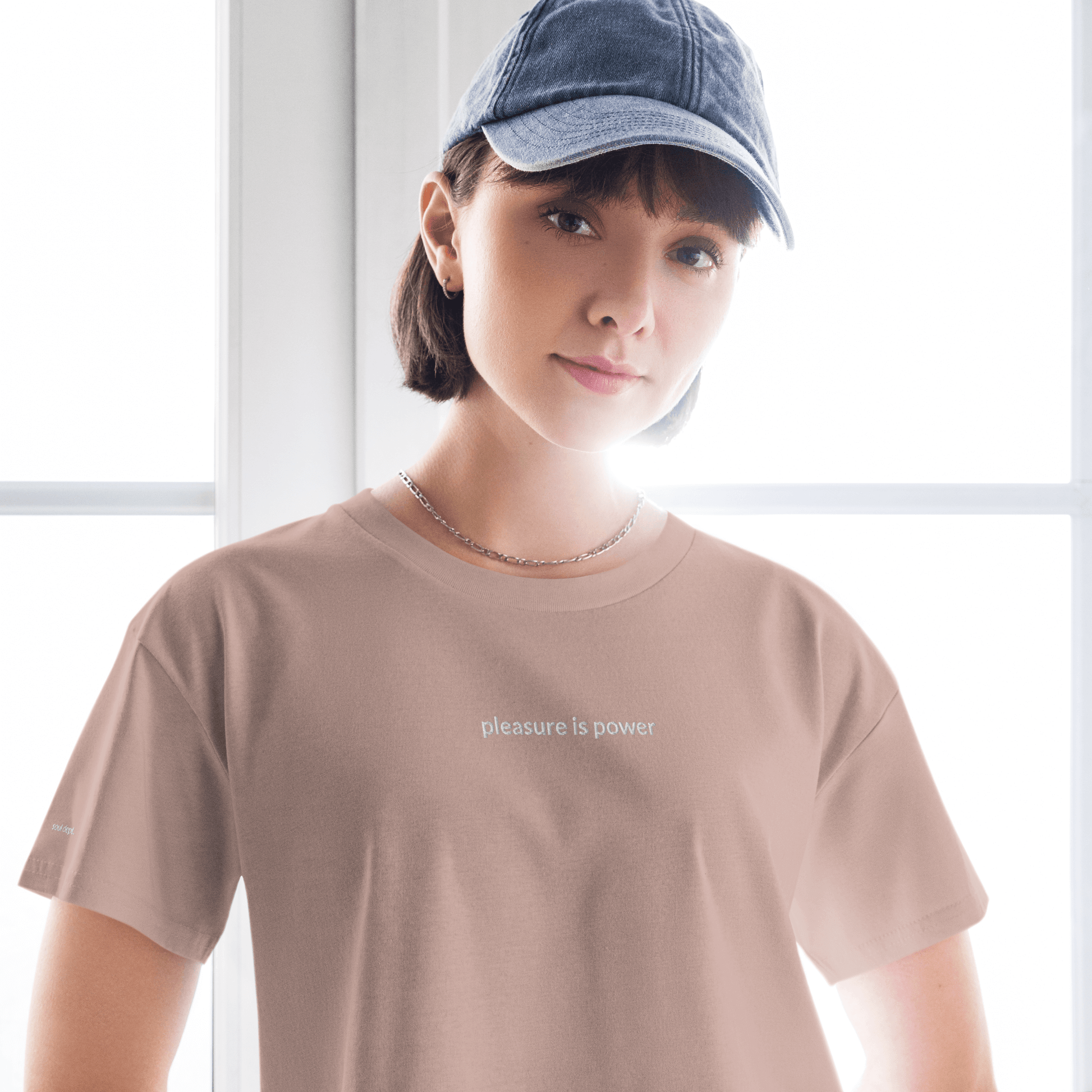 Pleasure is Power Crop Tee - White Embroidered Mantra