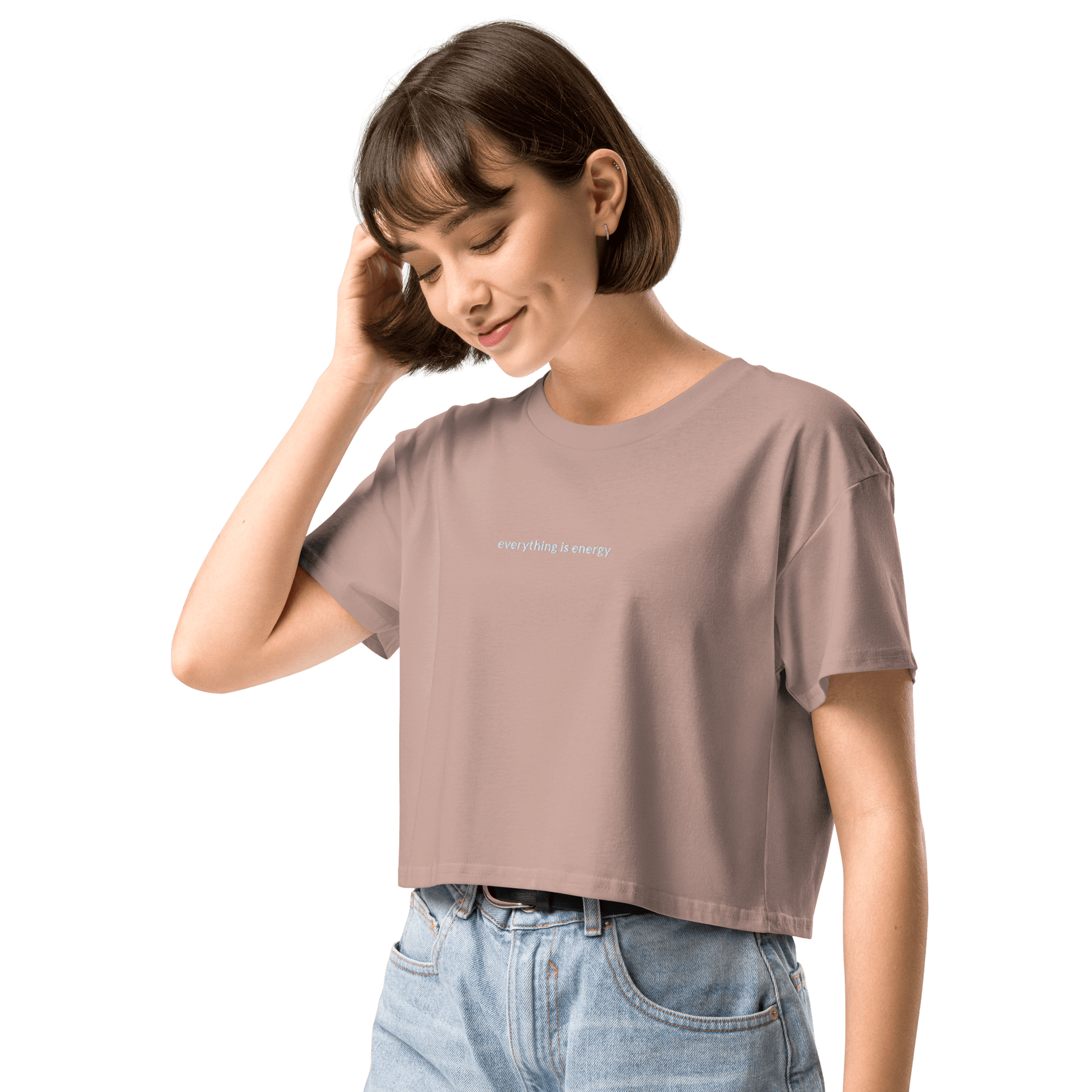 Everything is Energy Crop Tee - White Embroidered Mantra
