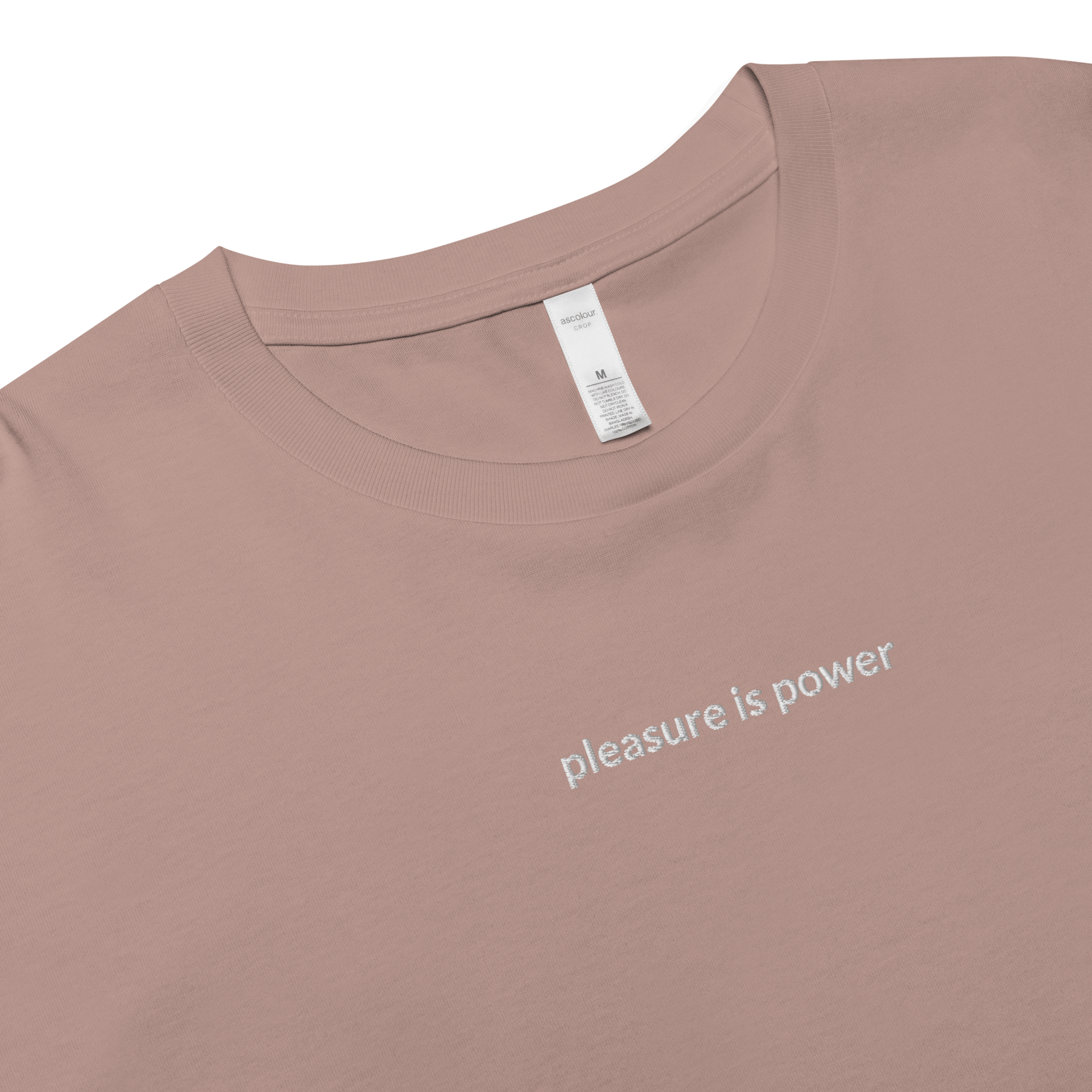 Pleasure is Power Crop Tee - White Embroidered Mantra