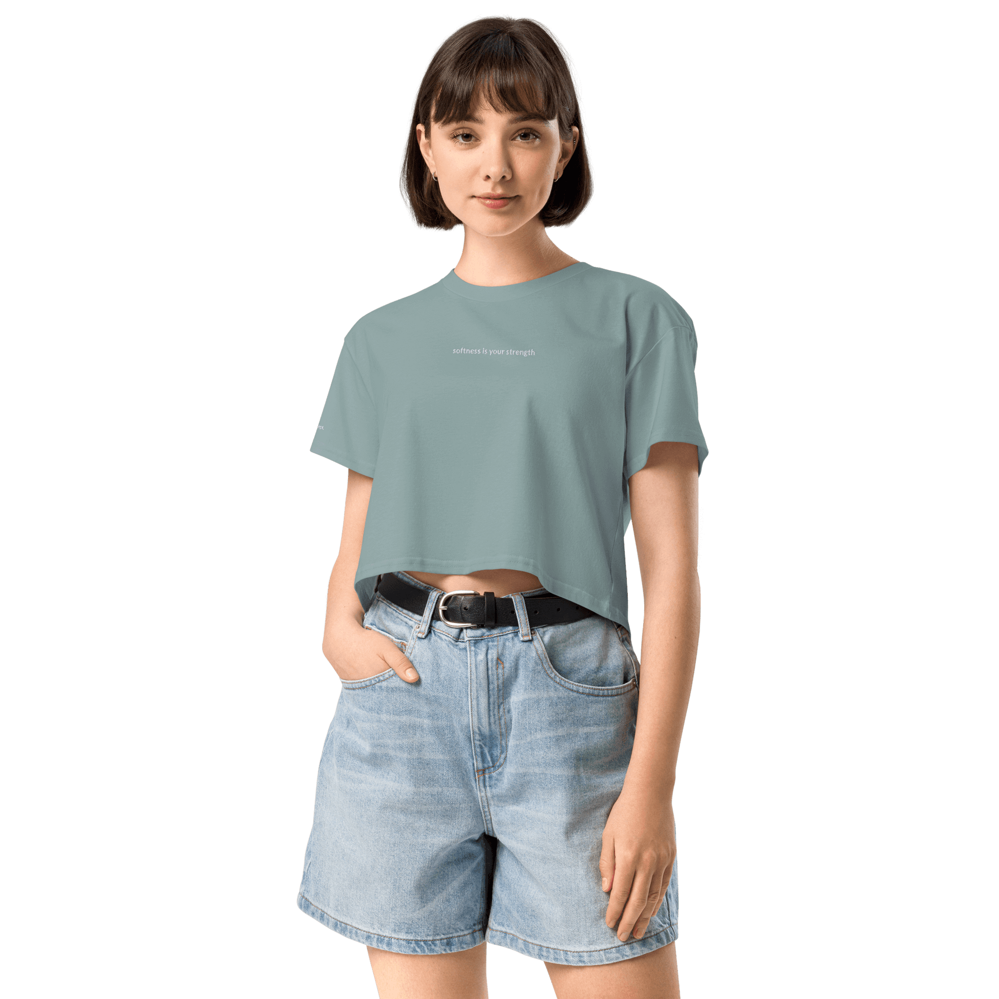 Softness Is Your Strength Crop Tee - White Embroidered Mantra