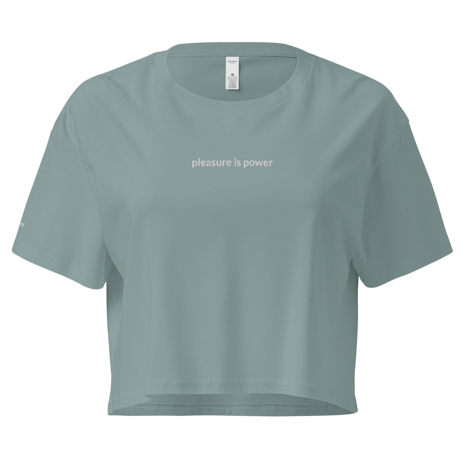 Pleasure is Power Crop Tee - White Embroidered Mantra