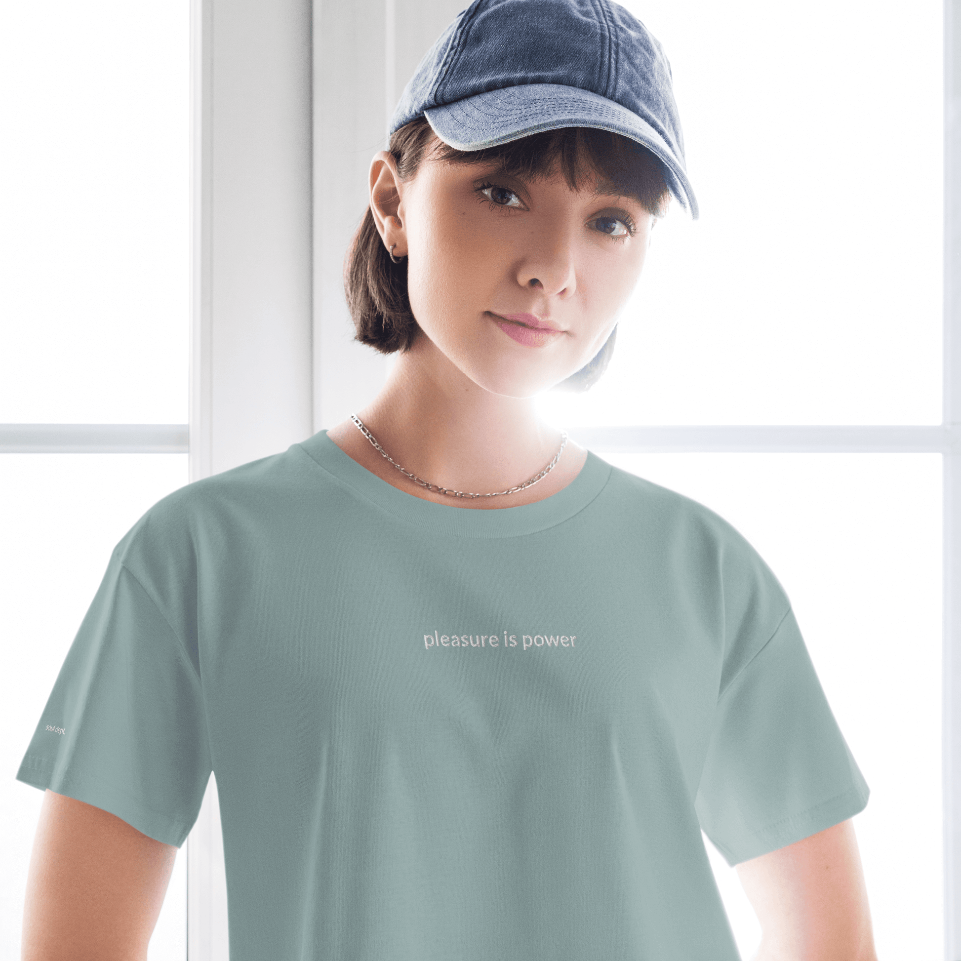 Pleasure is Power Crop Tee - White Embroidered Mantra