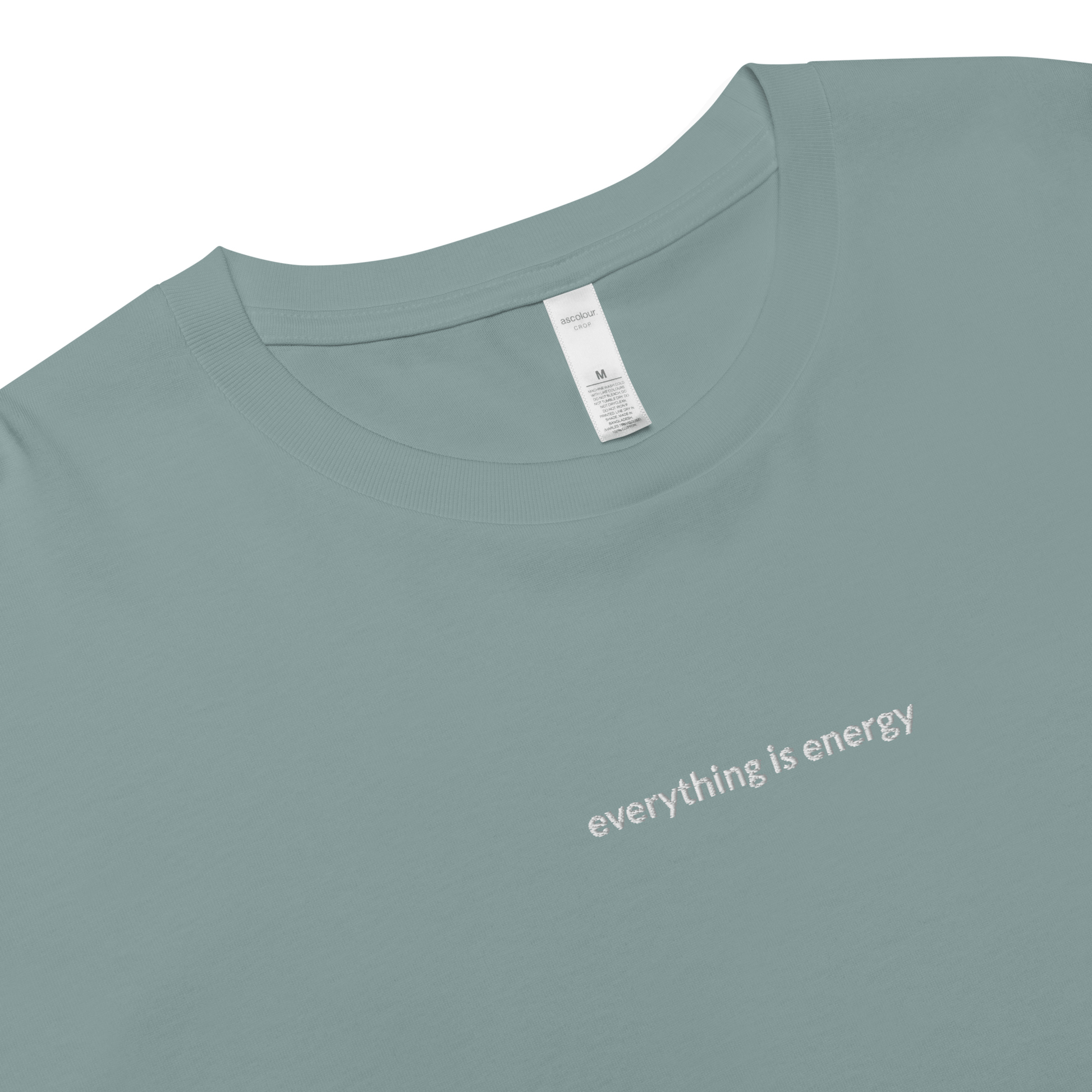 Everything is Energy Crop Tee - White Embroidered Mantra