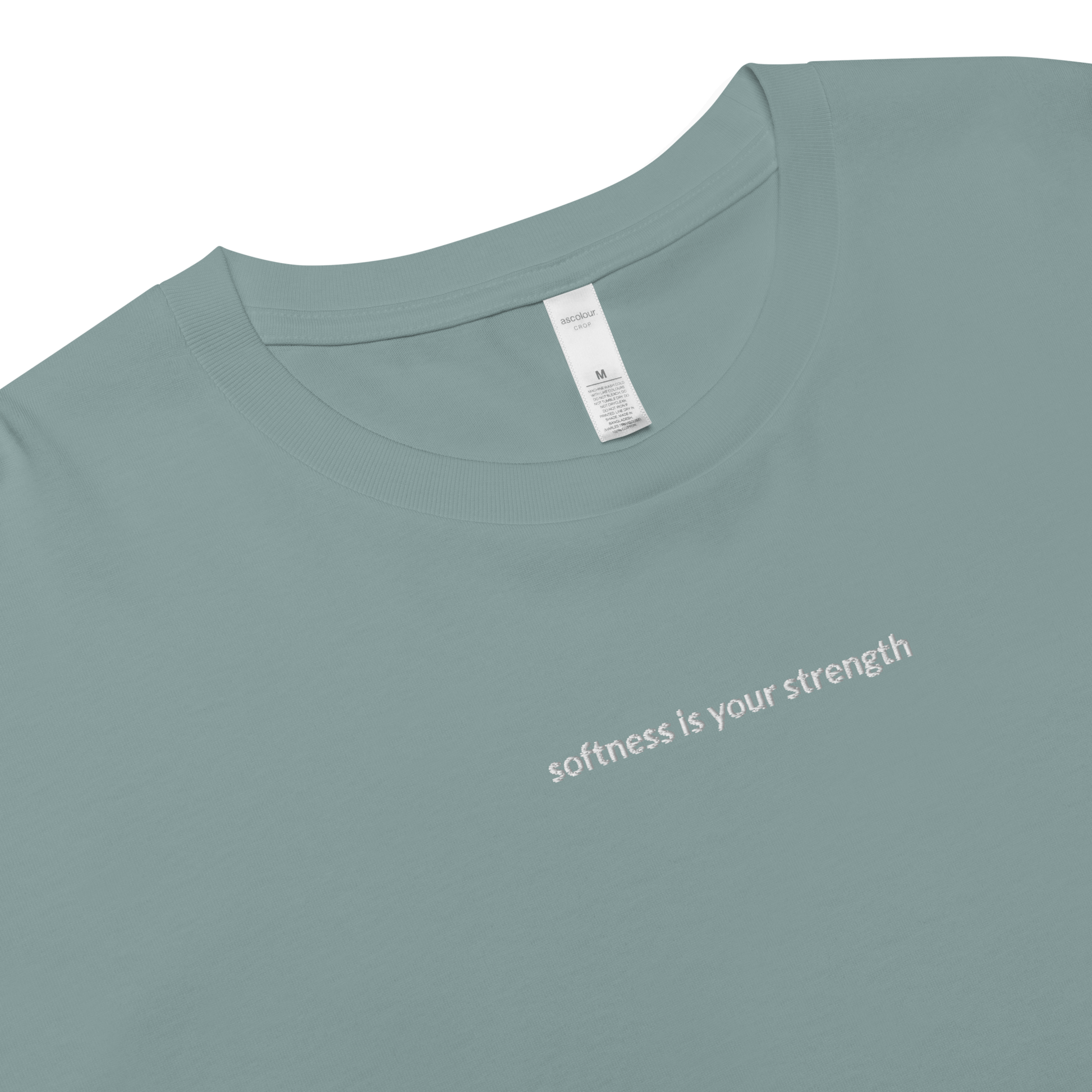 Softness Is Your Strength Crop Tee - White Embroidered Mantra