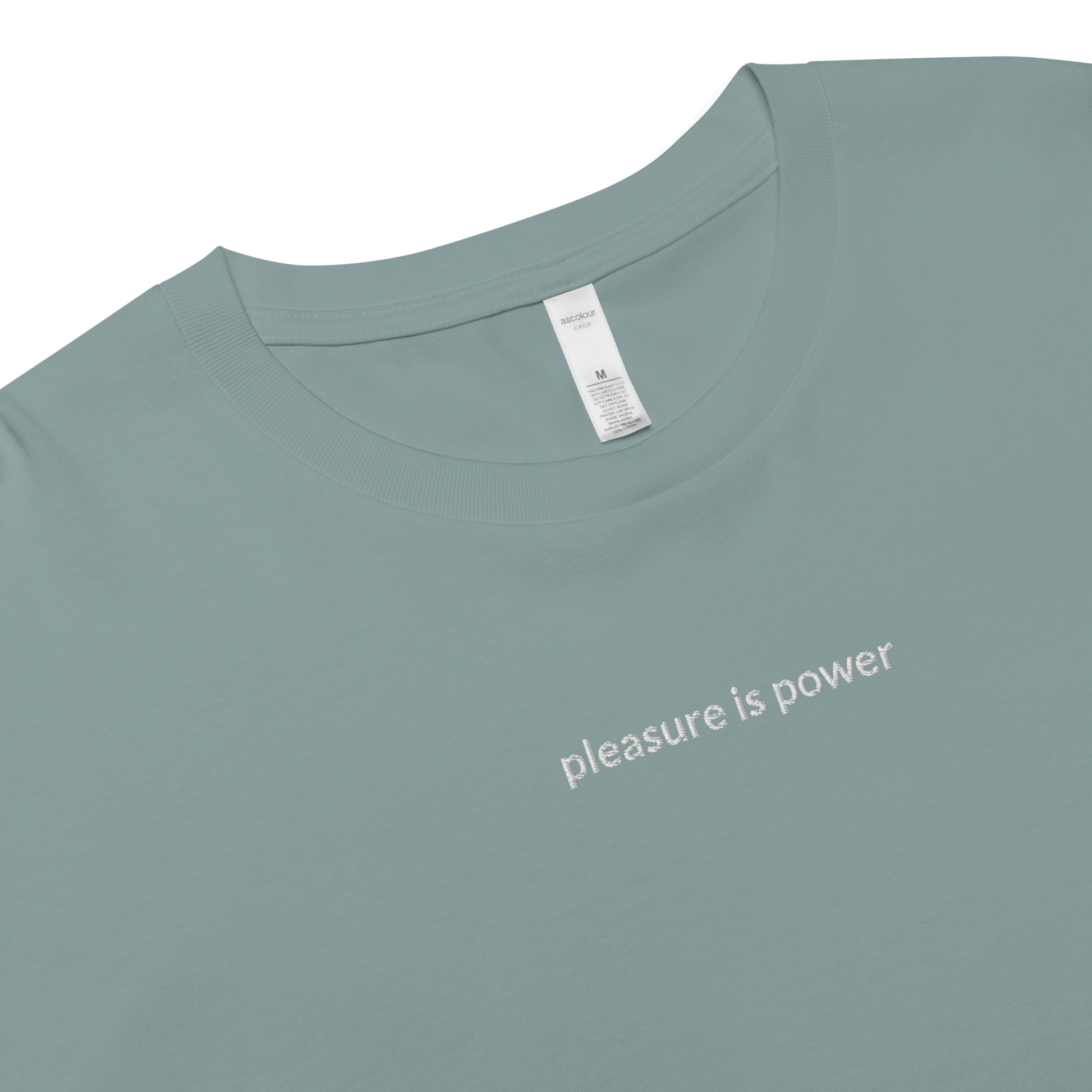 Pleasure is Power Crop Tee - White Embroidered Mantra