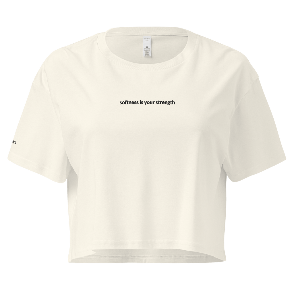 Softness Is Your Strength Crop Tee - Black Embroidered Mantra