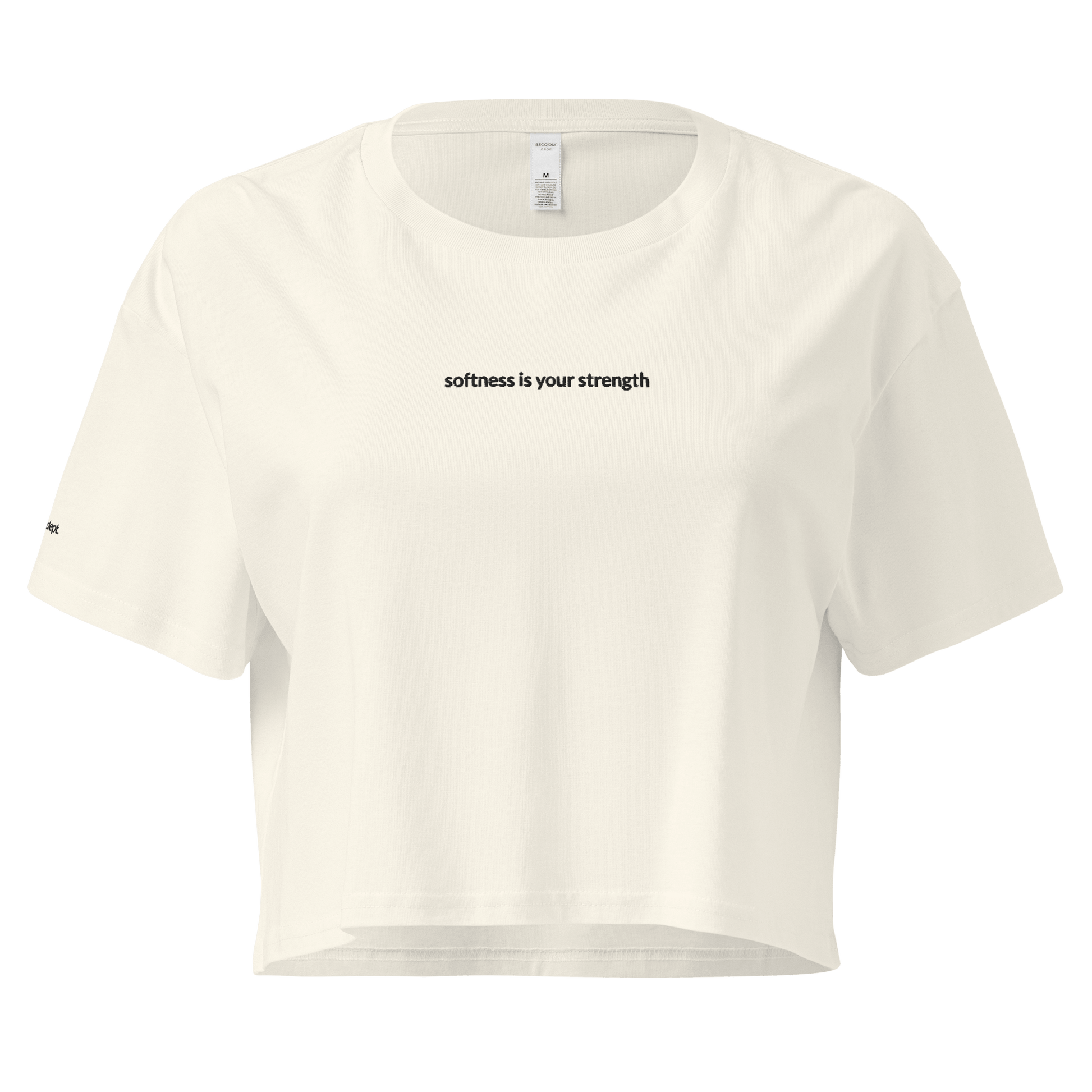 Softness Is Your Strength Crop Tee - Black Embroidered Mantra