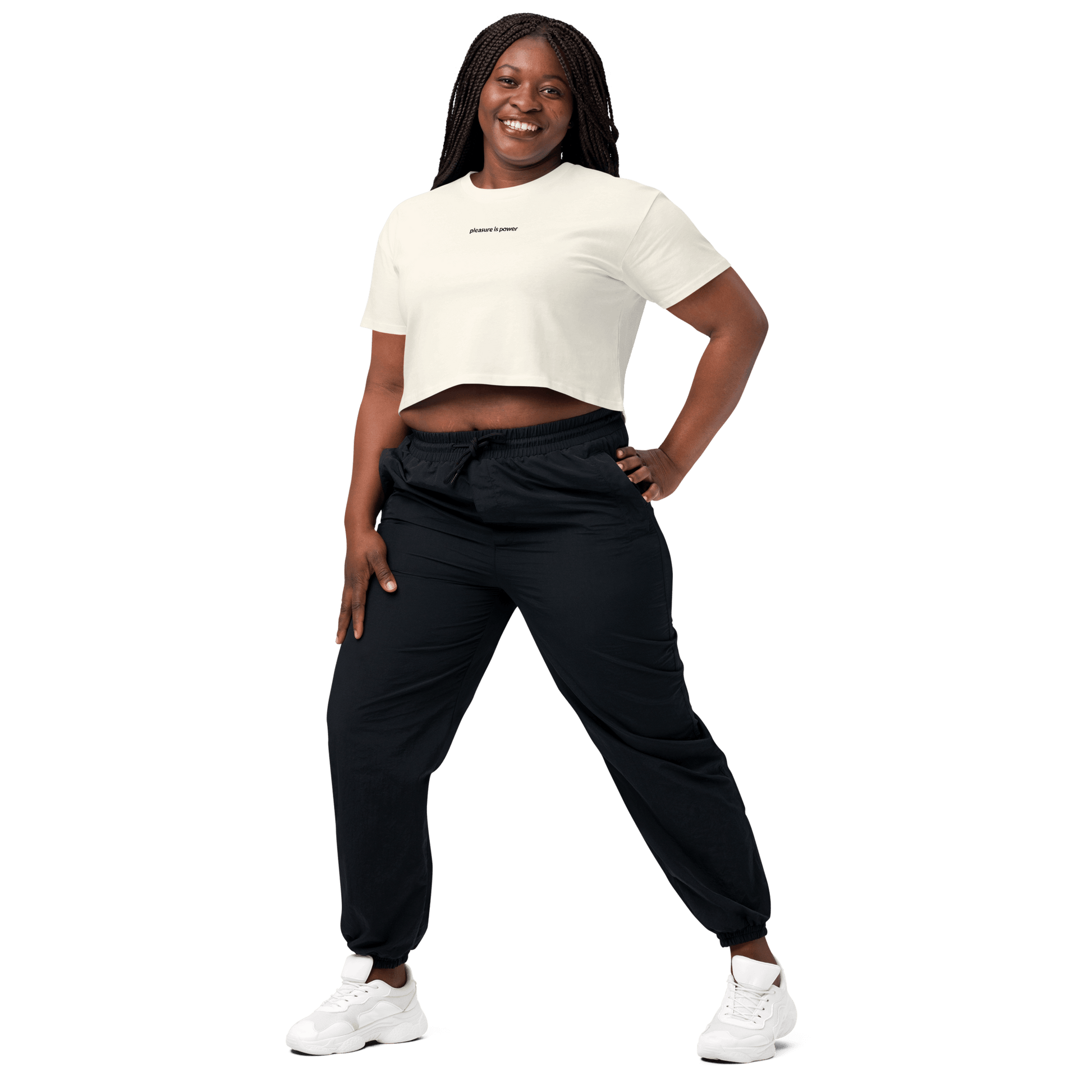 Pleasure is Power Crop Tee - Black Embroidered Mantra