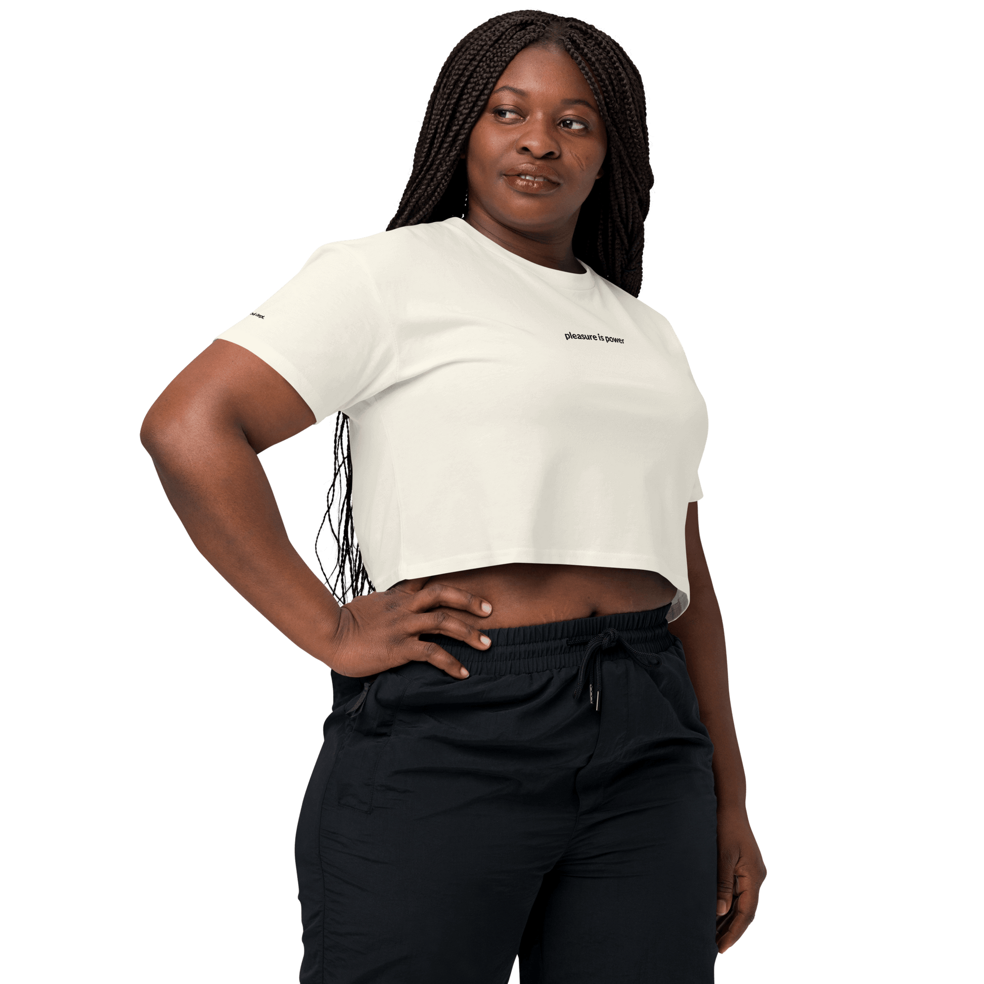 Pleasure is Power Crop Tee - Black Embroidered Mantra