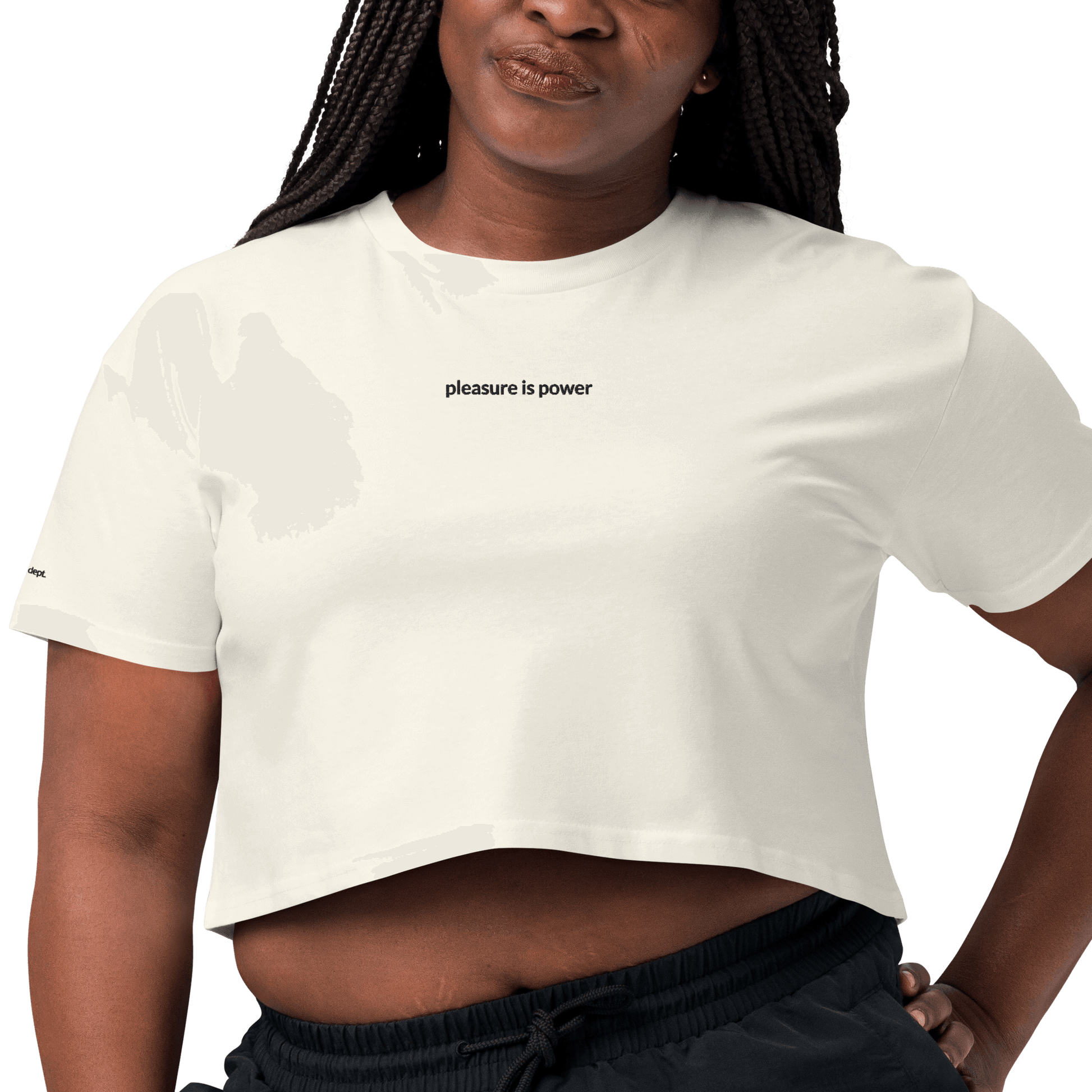 Pleasure is Power Crop Tee - Black Embroidered Mantra