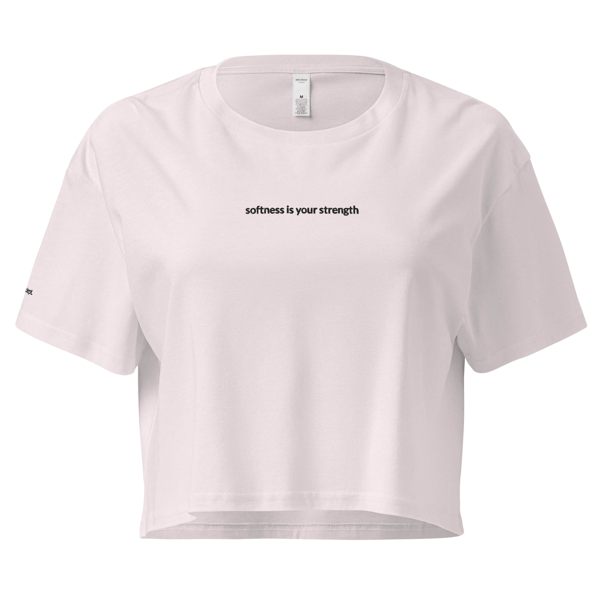 Softness Is Your Strength Crop Tee - Black Embroidered Mantra