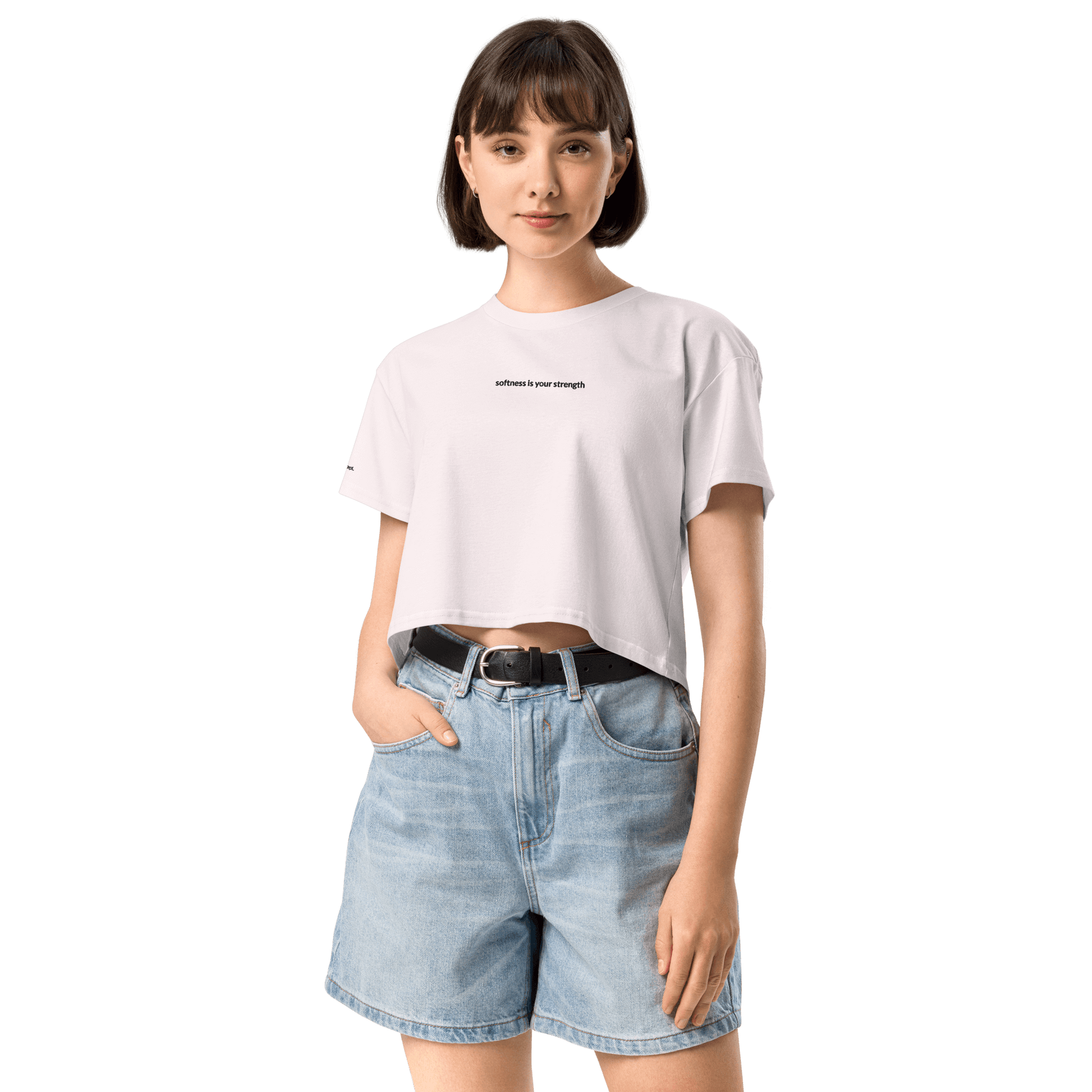 Softness Is Your Strength Crop Tee - Black Embroidered Mantra