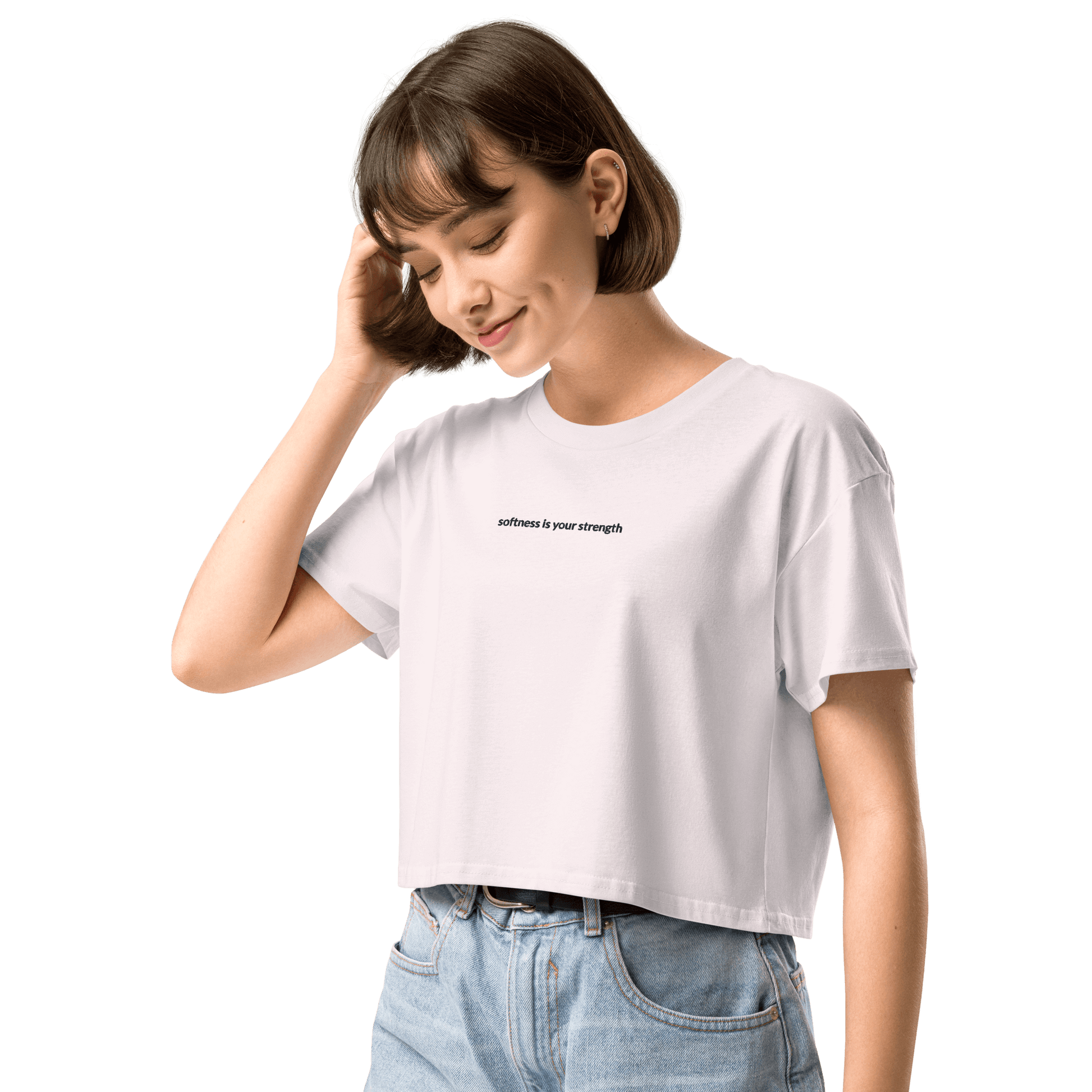 Softness Is Your Strength Crop Tee - Black Embroidered Mantra