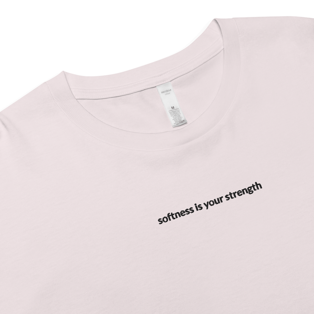 Softness Is Your Strength Crop Tee - Black Embroidered Mantra