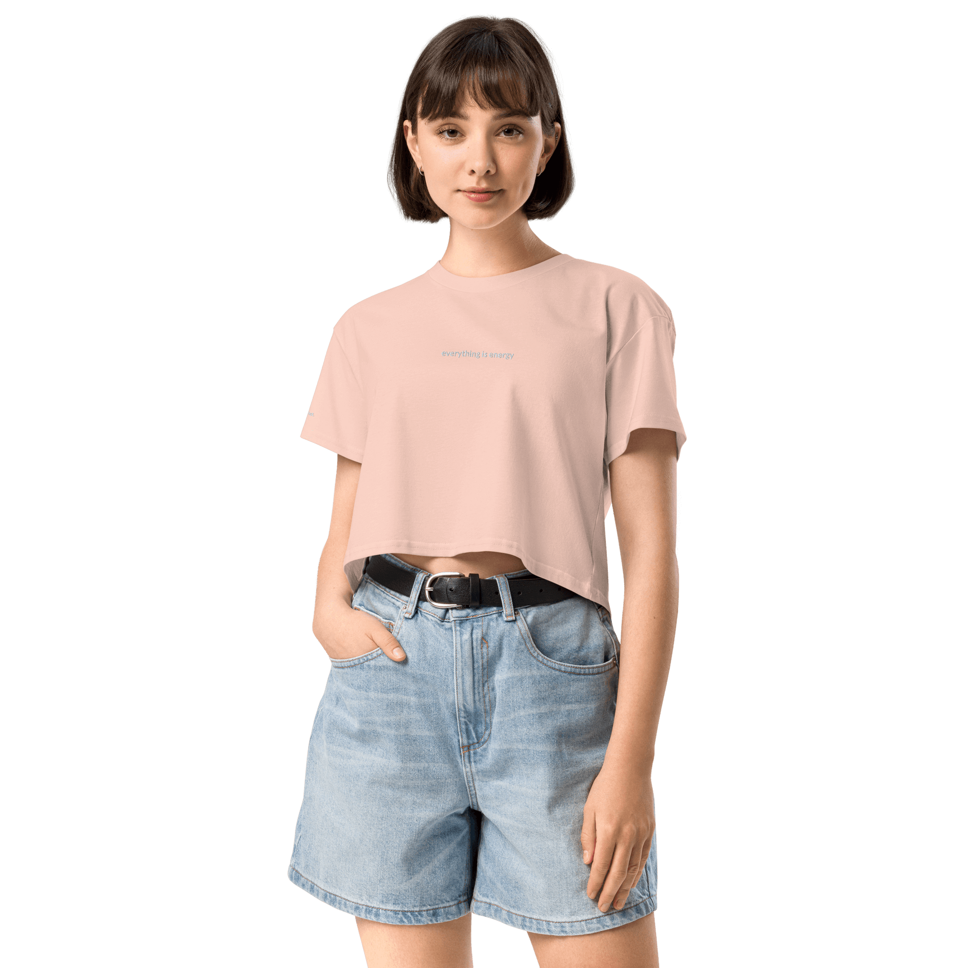 Everything is Energy Crop Tee - White Embroidered Mantra