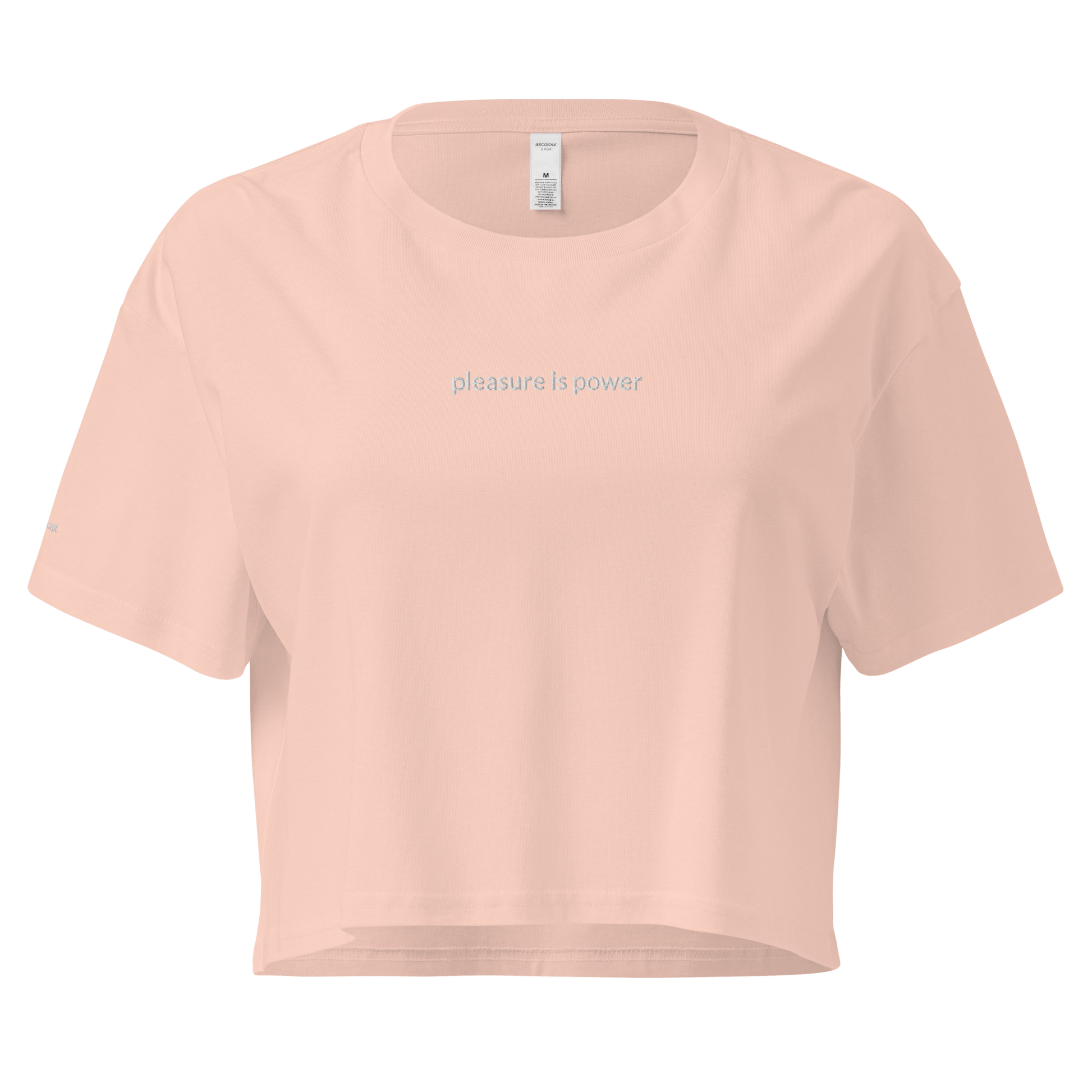 Pleasure is Power Crop Tee - White Embroidered Mantra
