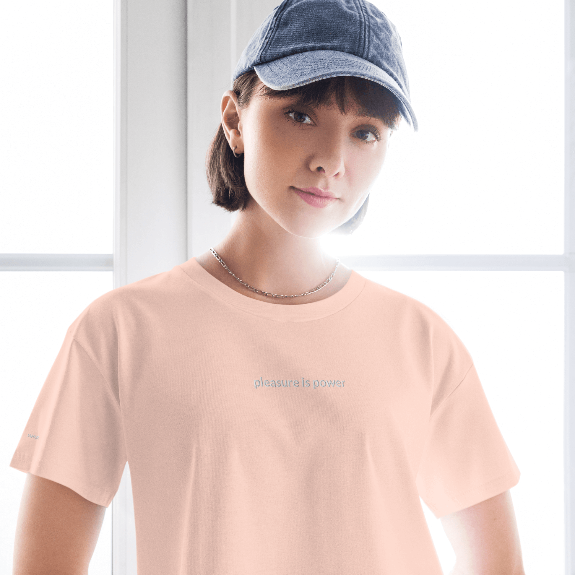 Pleasure is Power Crop Tee - White Embroidered Mantra