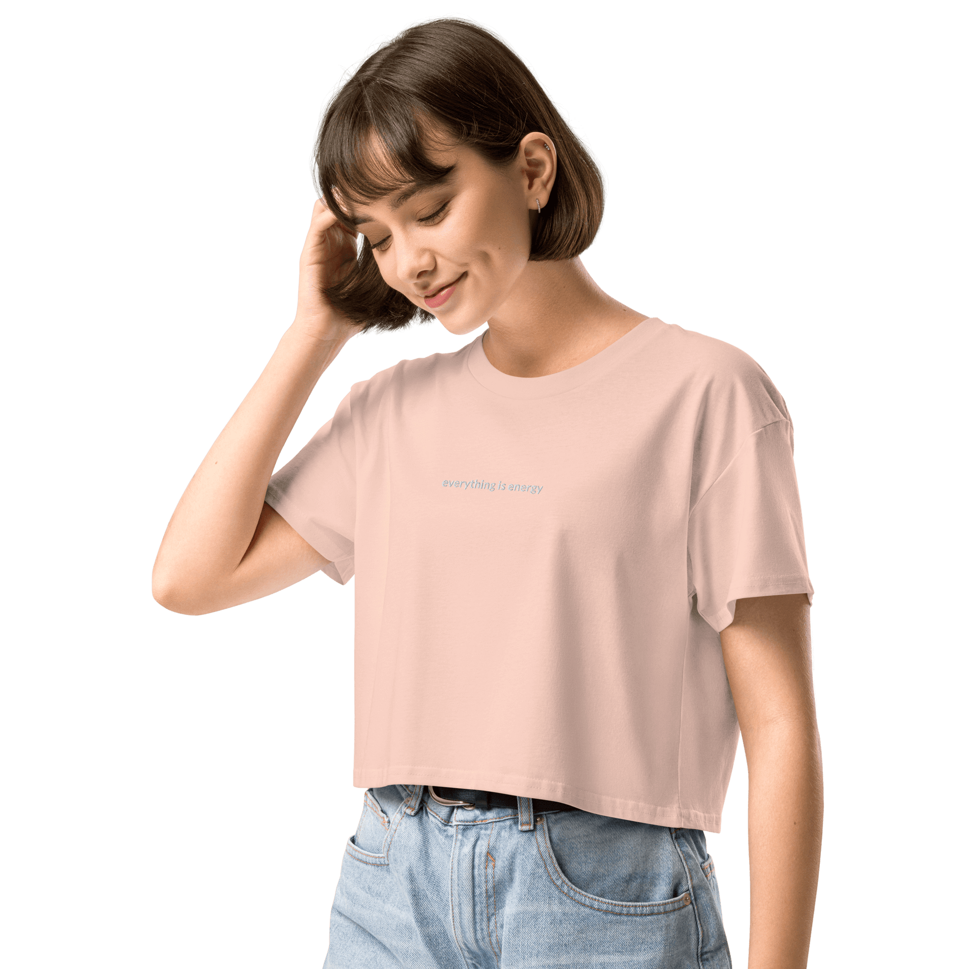 Everything is Energy Crop Tee - White Embroidered Mantra