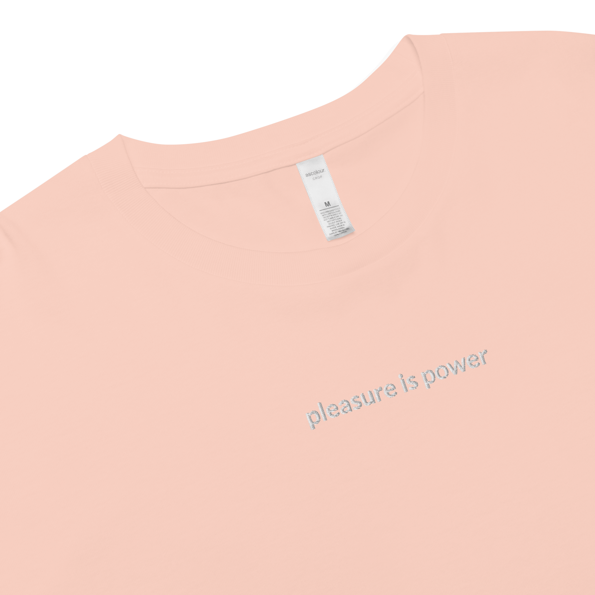 Pleasure is Power Crop Tee - White Embroidered Mantra