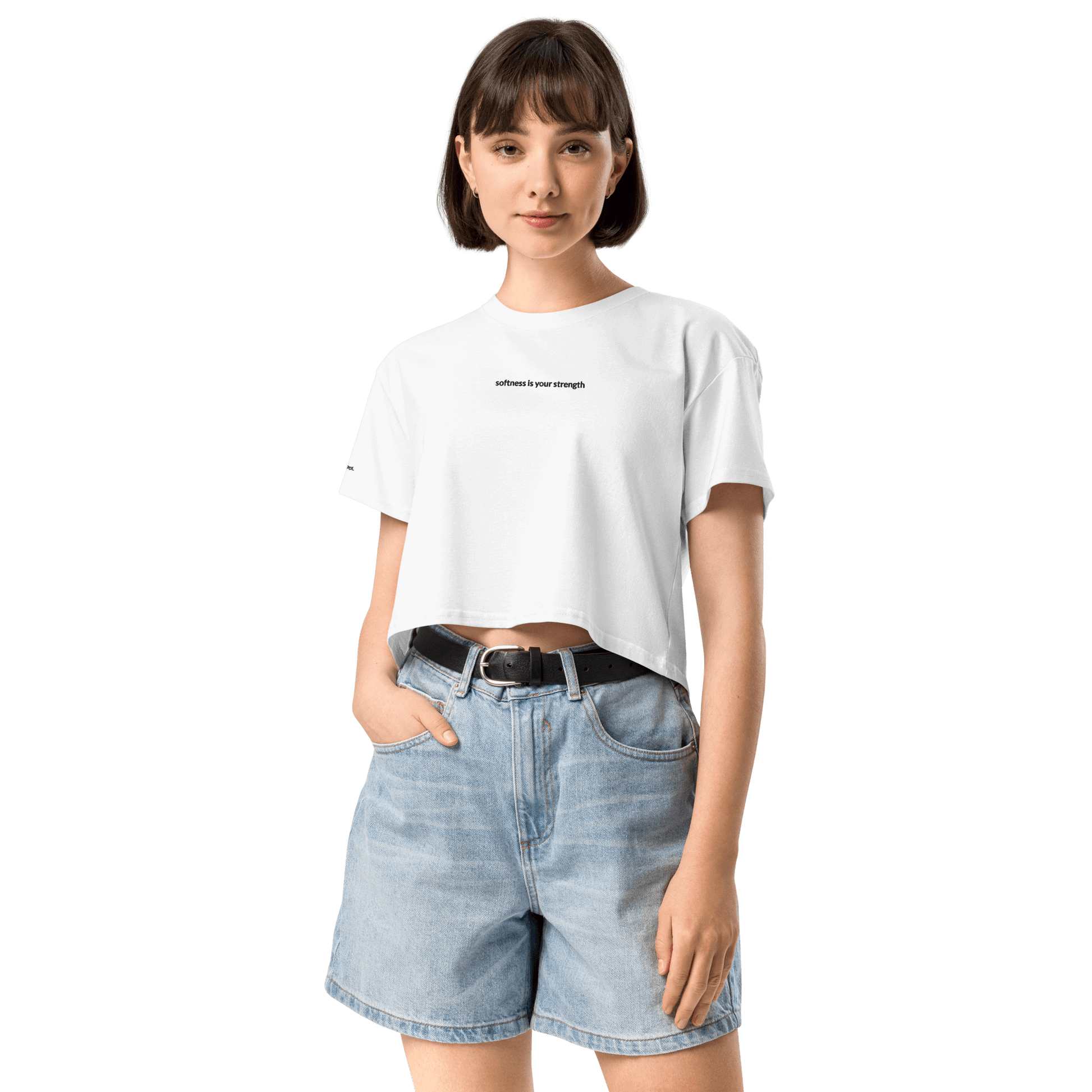 Softness Is Your Strength Crop Tee - Black Embroidered Mantra