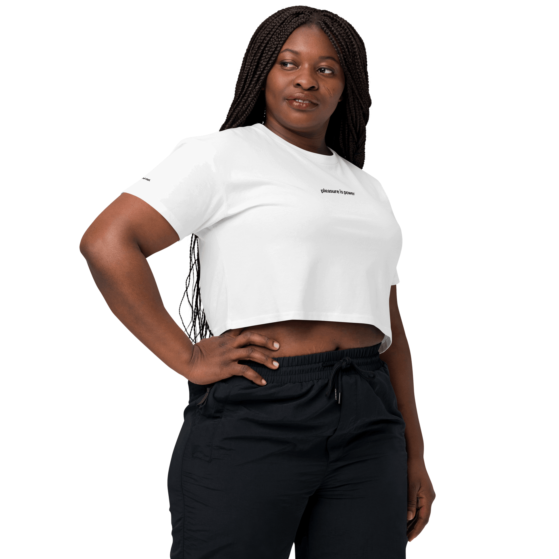 Pleasure is Power Crop Tee - Black Embroidered Mantra